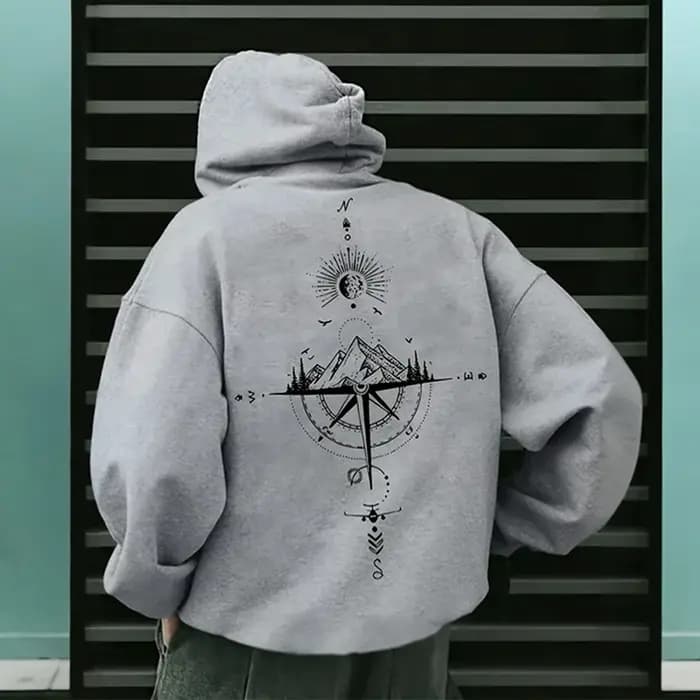 Sweat à capuche imprimé boussole Vintage pour hommes, pull à manches longues à capuche de haute qual