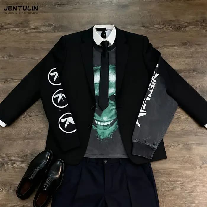 Hommes vêtements noir Aphex Twin Goth lavé vieux décontracté Vintage bande Punk Rock surdimensionné graphiques à