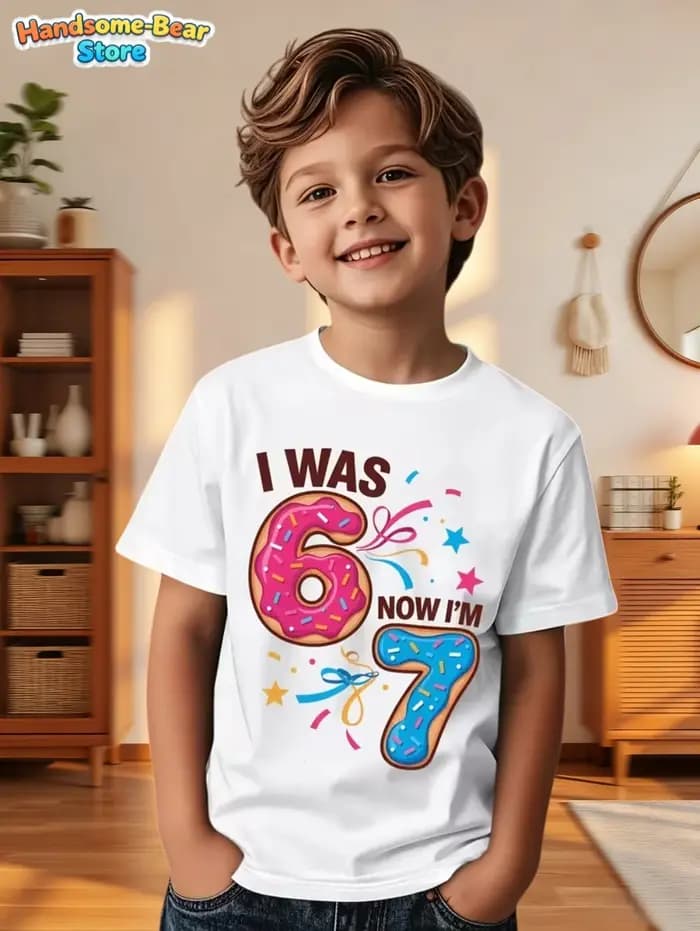 67 Meme T-Shirt pour enfants 6-7 ans cadeaux de fête d'anniversaire été à manches courtes t-shirts col rond graphique
