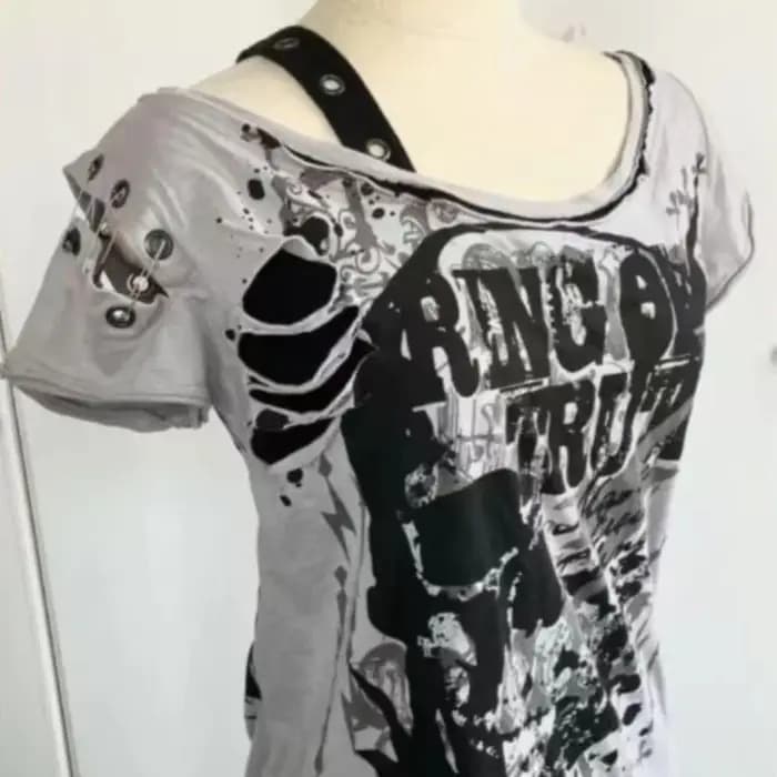 Gothique t-shirts à manches courtes crânes décontracté Punk Hip Hop rue hottie Femme t-shirt graphique