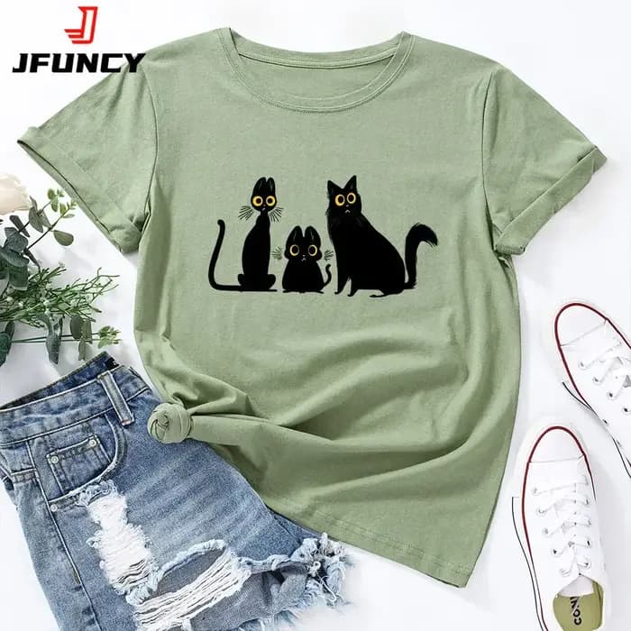 T-shirt graphique chat noir pour femme