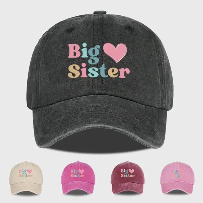 Casquette de baseball vintage à imprimé cœur Big Sister – Taille réglable