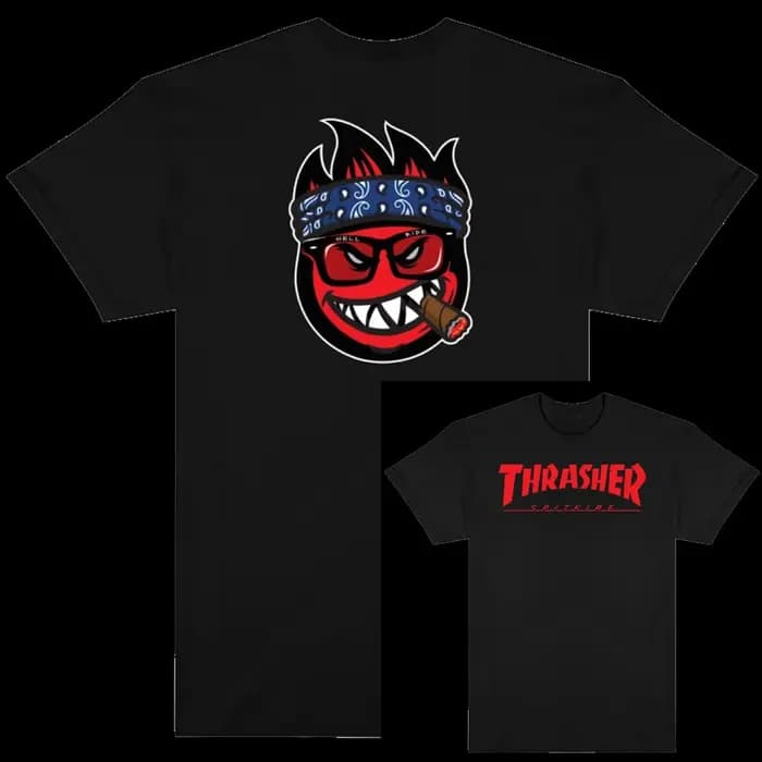 T-shirt en coton avec image graphique de la marque Thrash & Burn Skateboard Magazine Street Trends