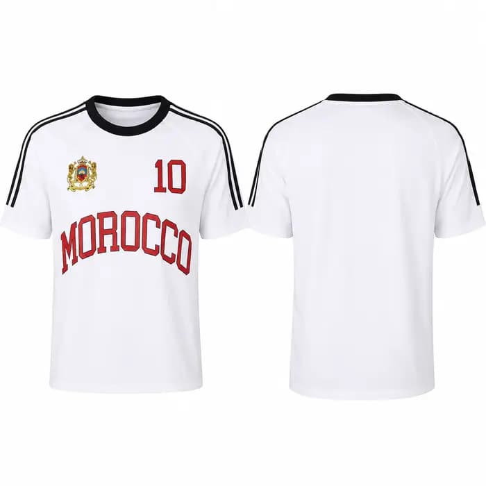 T-shirt unisexe à col rond et manches courtes, respirant et à séchage rapide, avec drapeau marocain,