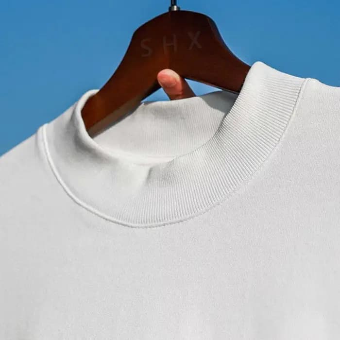 T-shirts à col petit hommes 350gsm coton couleur unie homme T-shirt à manches courtes printemps été chemise à fond ample