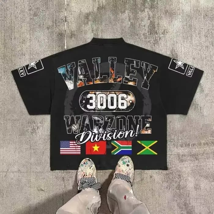Vintage Warzone Valley Division graphique coton imprimé T-Shirt recadrée à manches courtes t-shirts hommes femmes Style