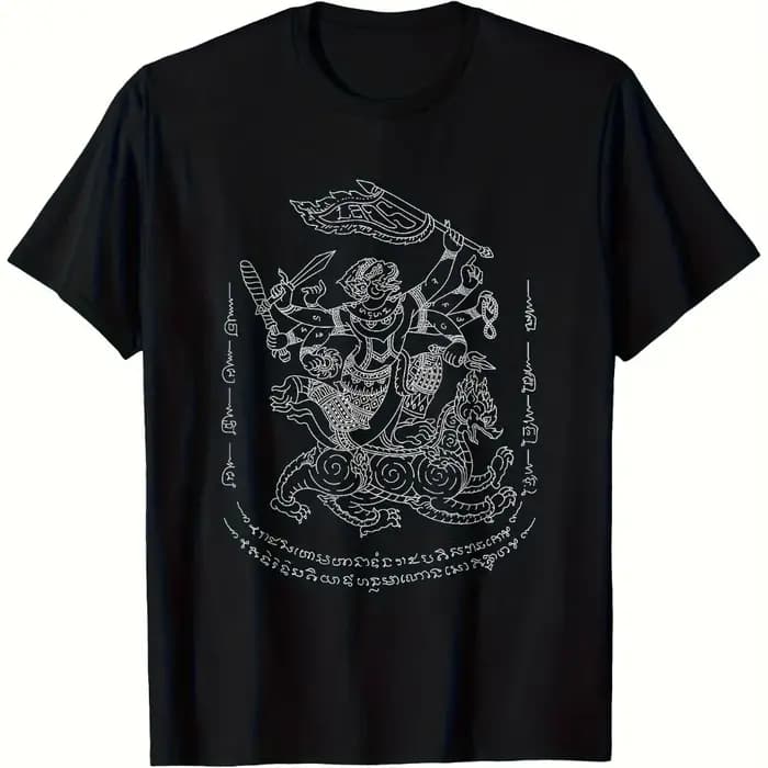 T-shirt pour homme avec tatouage thaïlandais khmer Sak Yant, authentique art corporel traditionnel d