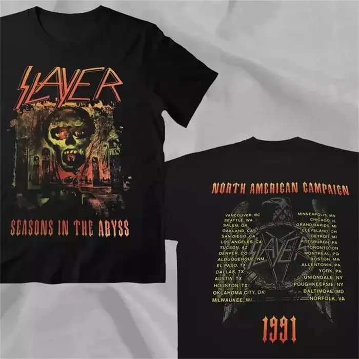 SLAYER Band 'Season in the Abyss' 1991 Tour North America campagne T-Shirt hommes et femmes rétro ét