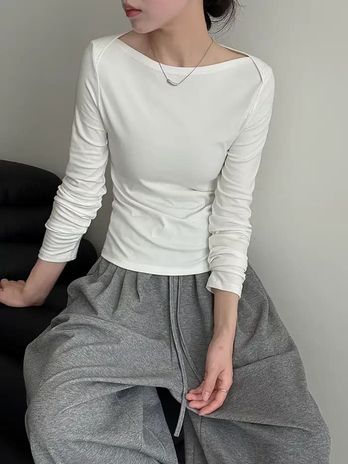 T-shirt à manches longues pour femmes, Vintage, col bateau, conçu pour l'automne, coupe cintrée et f