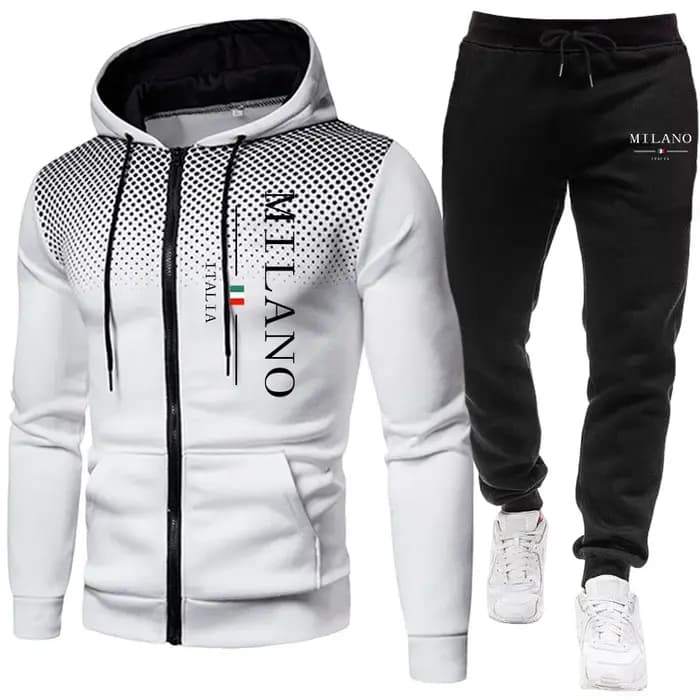 Survêtement décontracté pour homme 2026 – Sweat à capuche zippé à pois – Vêtements de sport automne-hiver pour le