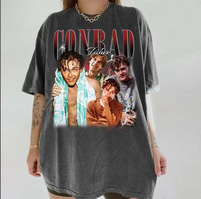 Vintage années 90 Bootleg Style Conrad Fisher T-Shirt Rétro