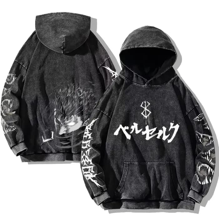 Berserk imprimé délavé sweats à capuche gothique Vintage coton sweat