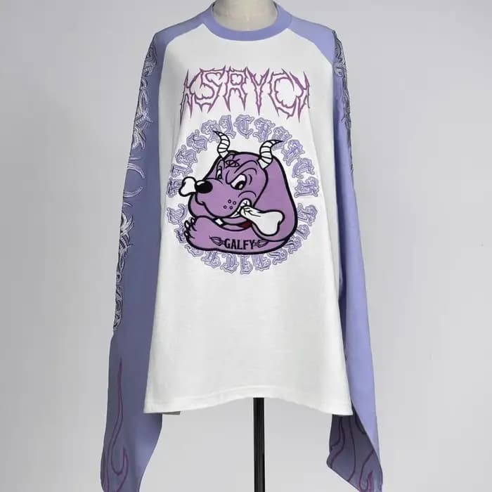 Japonais Harajuku Streetwear co-marqué sous-culture tatouage broderie flamme à manches longues T-Shi