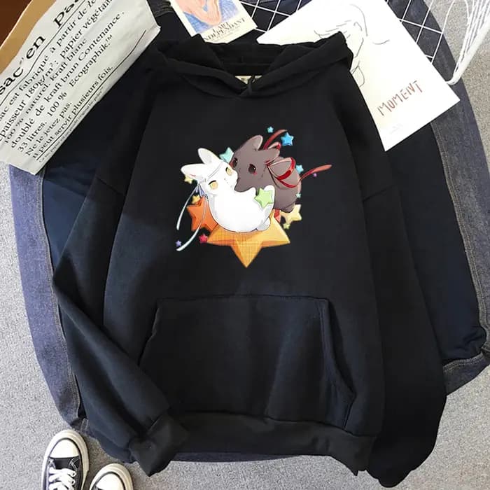 Sweat à capuche imprimé lapin pour femme