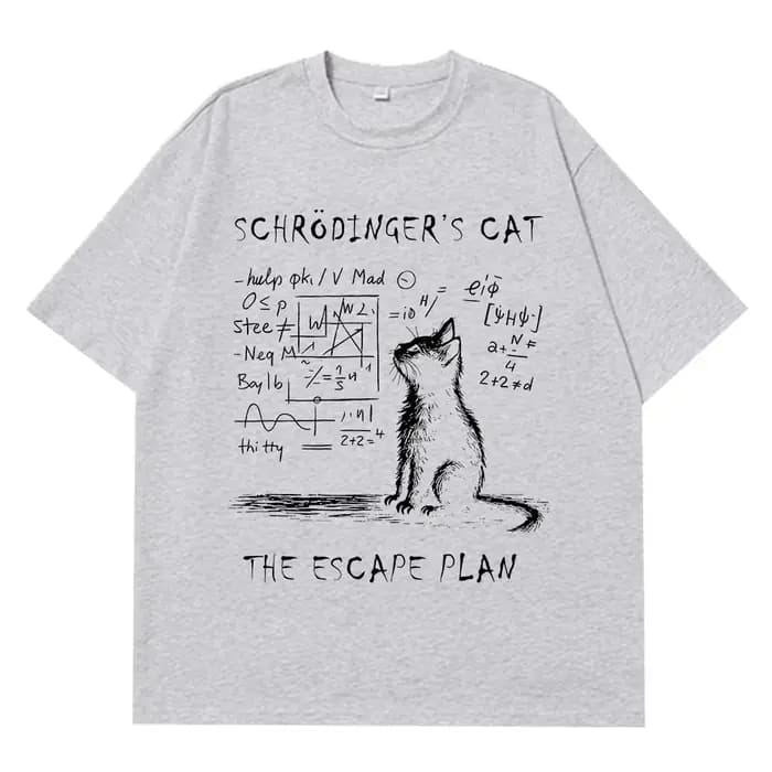 T-shirt en coton à manches courtes pour hommes et femmes, imprimé créatif, physique du chat de Schrö