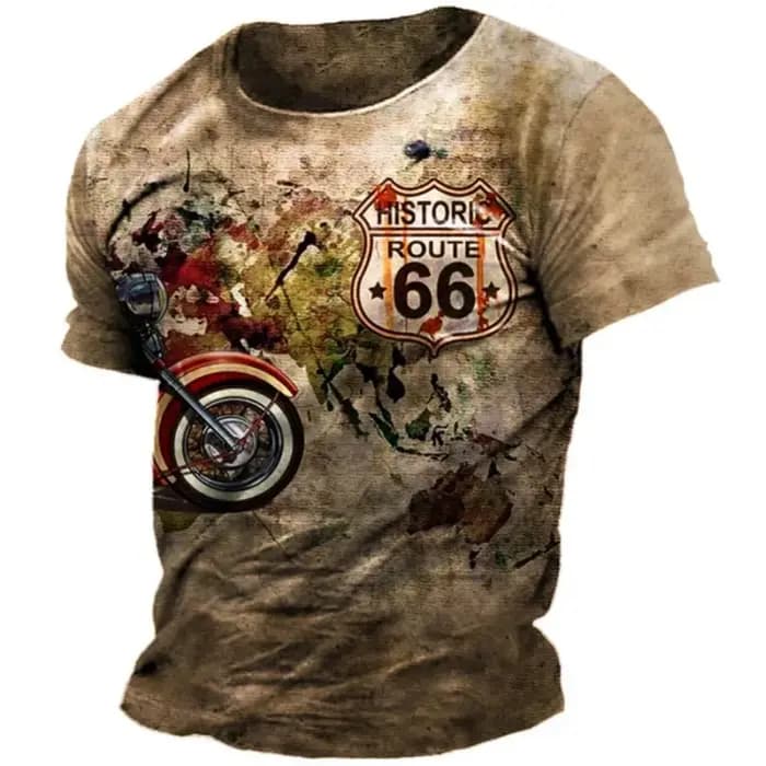 Route 66 impression t-shirt pour hommes américain Harajuku été Vintage vêtements décontracté col rond manches courtes hauts amples mode Streetwear