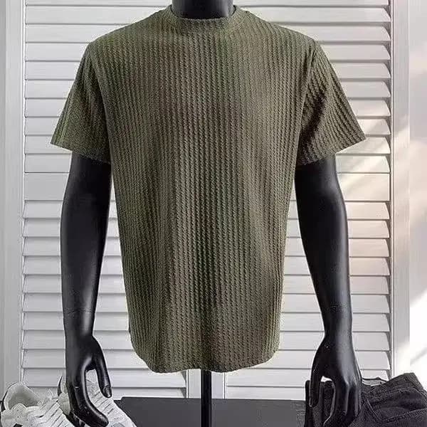 T-shirt Cleanfit noir rayé en maille à manches courtes pour homme