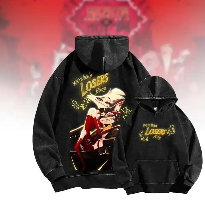 Hazbin hôtel Alastor Anime sweats à capuche hommes femmes vêtements Manga imprimé Vintage lavé Streetwear décontracté à