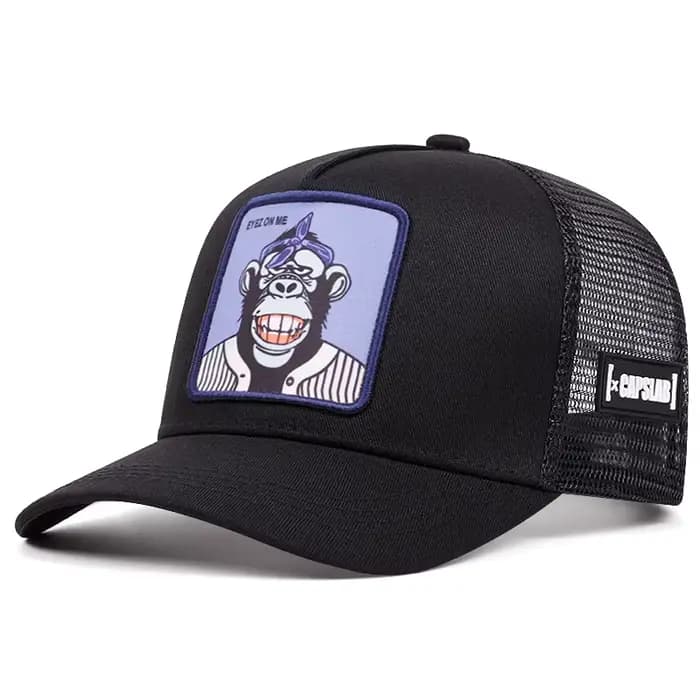 Eyelez on me – casquette de baseball de dessin animé singe souriant, casquette en maille Hip hop de