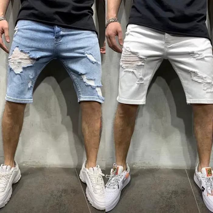 Short en jean déchiré à franges pour hommes
