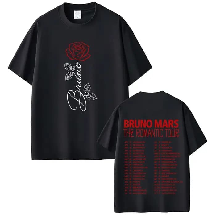Bruno Mars The Romantic Tour 2026 T-shirt imprimé pour homme et femme, vêtements à la mode, T-shirts