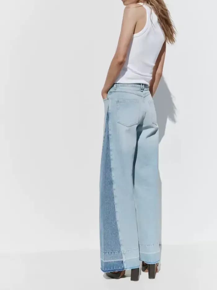 2025 Ropa Y2K mode contraste Patchwork Vintage bleu Baggy jean pantalon pour femmes vêtements droite dame élégant Denim pantalon