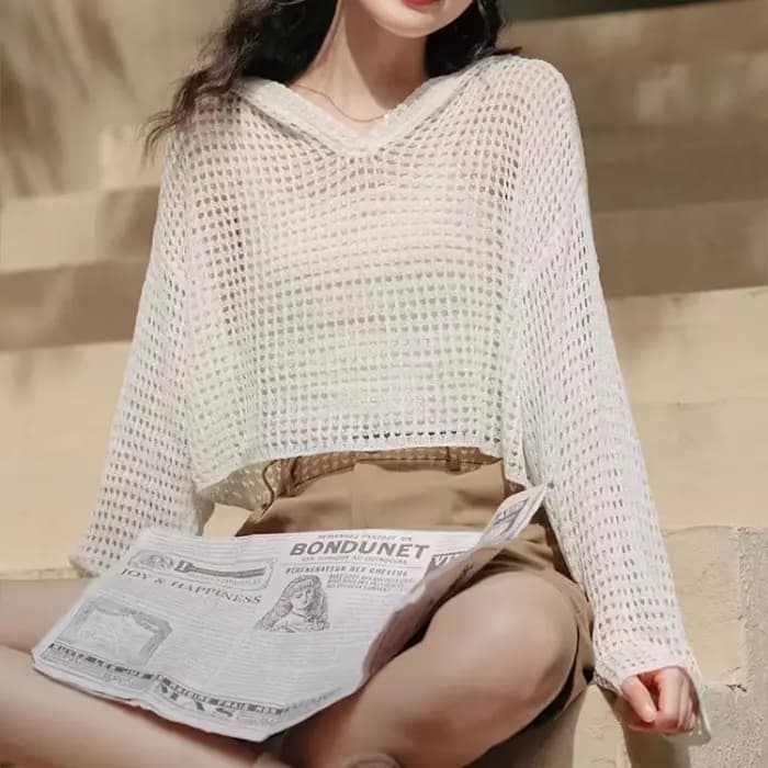 Pointelle – pull à capuche en tricot pour femmes