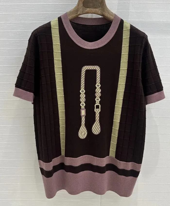 T-shirt tricoté à col rond pour femme