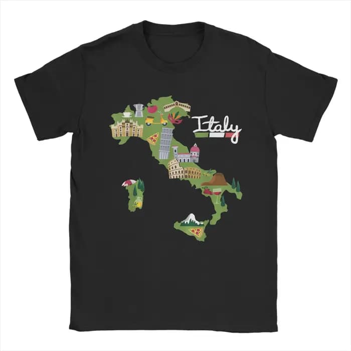T-shirt streetwear d'été avec carte de voyage d'Italie et drapeau italien