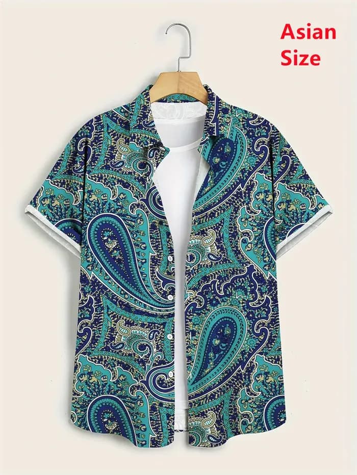Hawaï chemises pour hommes 3D Paisley graphique à manches courtes T-shirt décontracté revers boutons