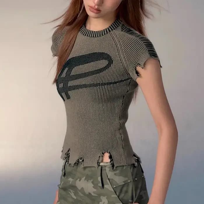 Karrcat-T-shirt Punk Broken Crop Top