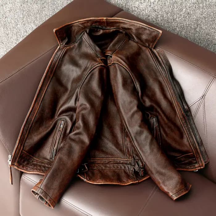 Veste en cuir à queue d'hirondelle pour hommes