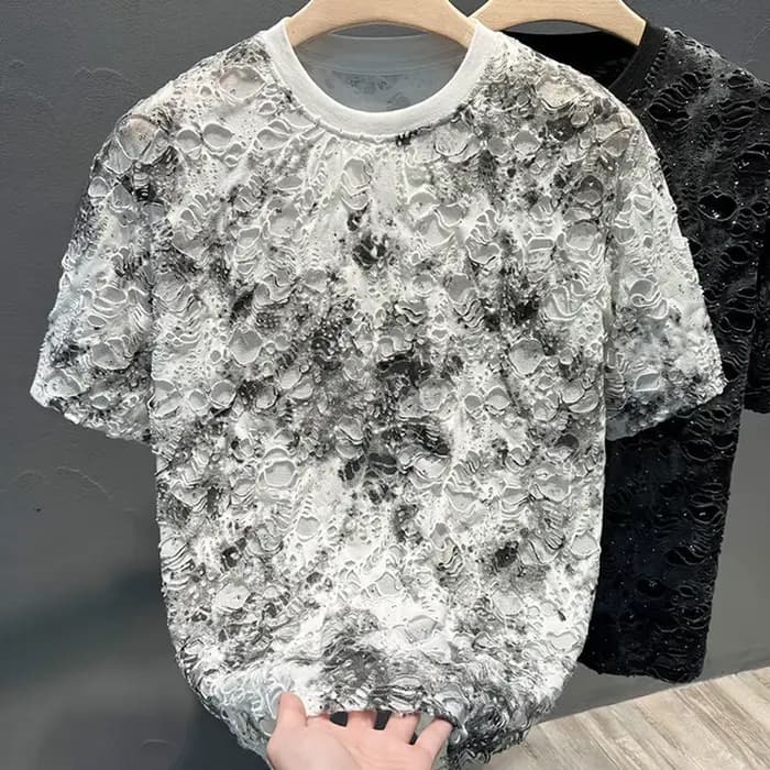 T-shirts pour hommes décontracté cravate-teinture déchiré