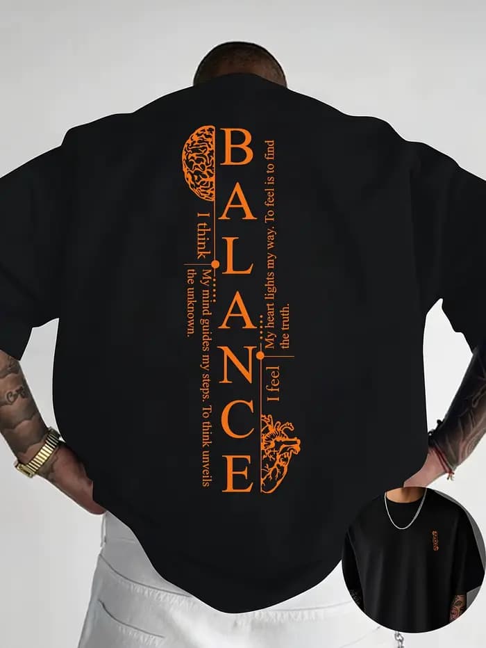 T-shirt pour homme en coton doux 100% de qualité supérieure avec impression typographique verticale Red Balance