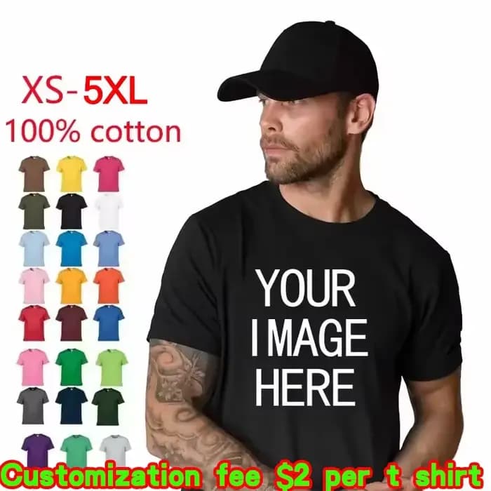 100% coton à manches courtes couleur unie col rond loisirs doux t-shirts hauts t-shirt personnalisé imprimer votre