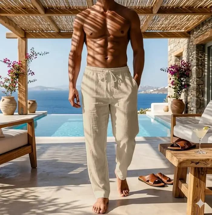 Pantalon de jogging en coton et lin pour homme
