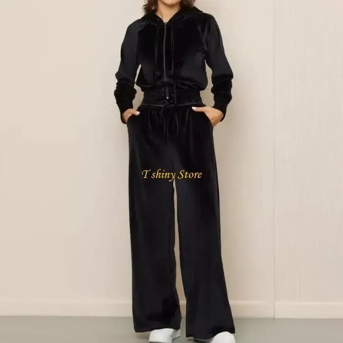 N58F – sweat à capuche pantalon jogging en velours pour femmes