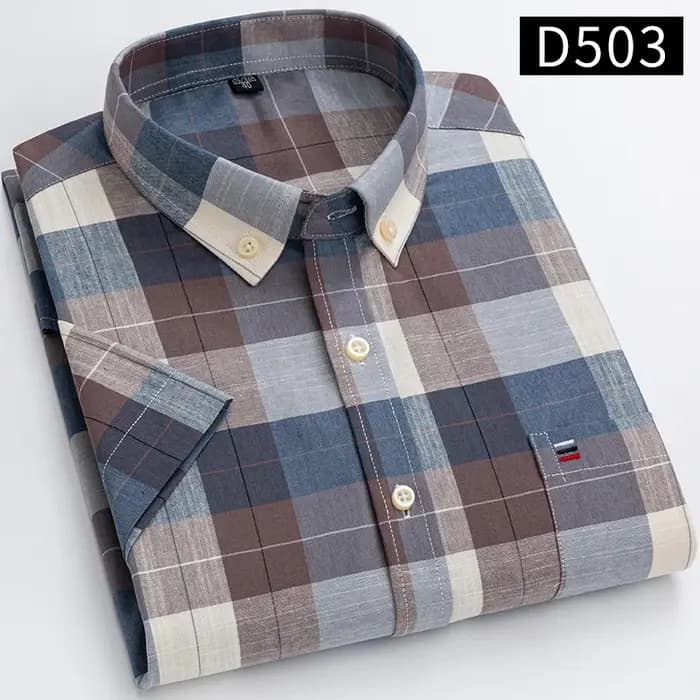 Chemise à carreaux rayée à manches courtes pour hommes, chemises en coton de marque pour hommes, che