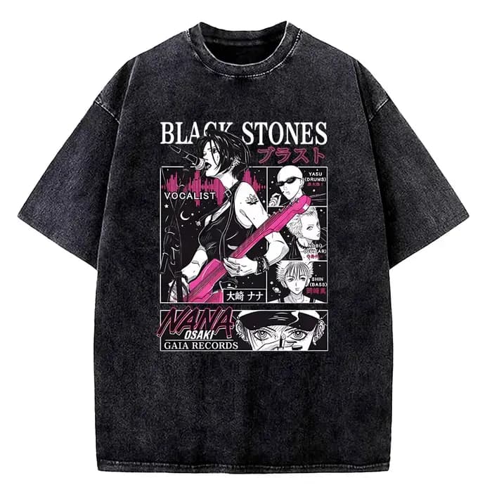 T-shirt vintage délavé Nana Osaki en coton drap fin manches courtes style Harajuku respirant pour homme et femme été