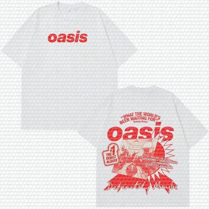 T-shirt blanc double face Oasis Definitely Maybe Album