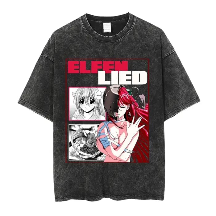 Elfen Lied Lucy Manga T-shirt graphique Vintage lavé surdimensionné