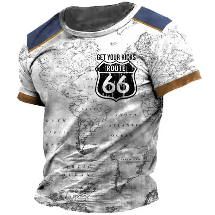 Route 66 impression t-shirt pour hommes américain Harajuku été Vintage vêtements décontracté col rond manches courtes hauts amples mode Streetwear