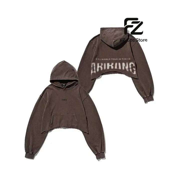 Nouveau sweat à capuche vintage marron de Tokyo, Japon, coupe courte, vêtement tendance, style uniqu