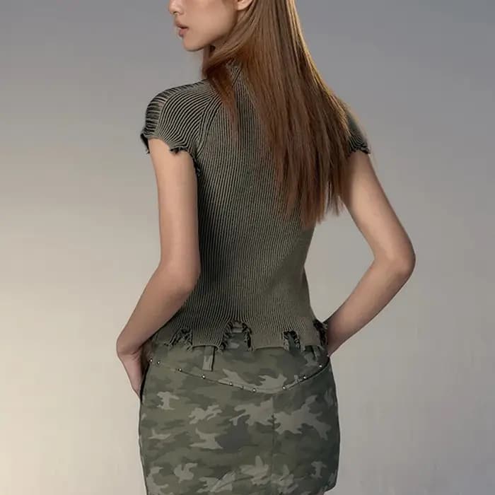 Karrcat-T-shirt Punk Broken Crop Top