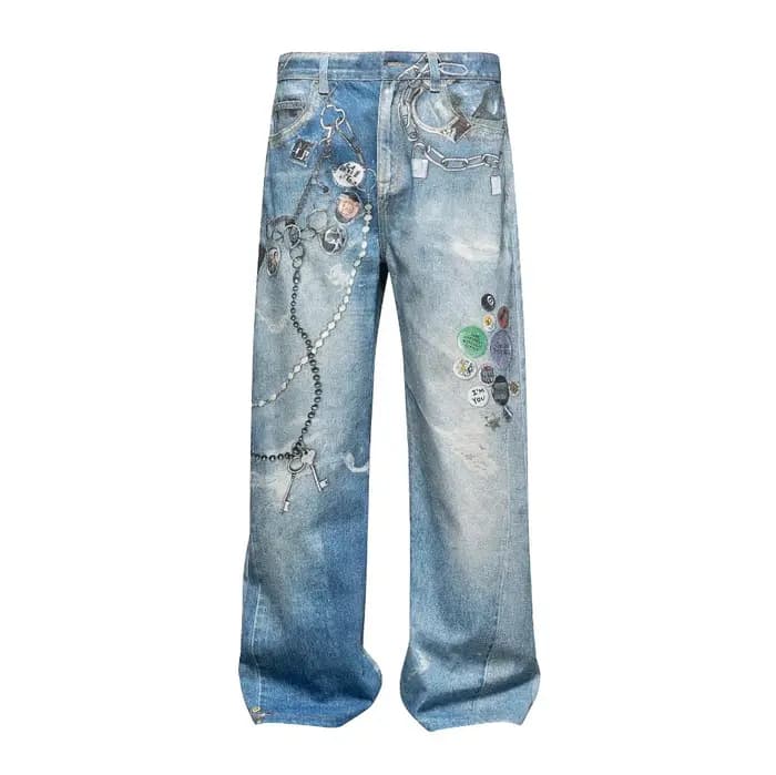 Jean en Denim avec chaîne imprimée numérique 3D