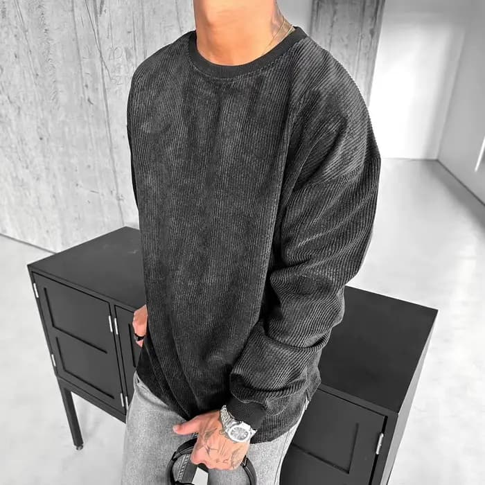 Nouveau pull décontracté en velours côtelé à col rond et couleur unie pour homme