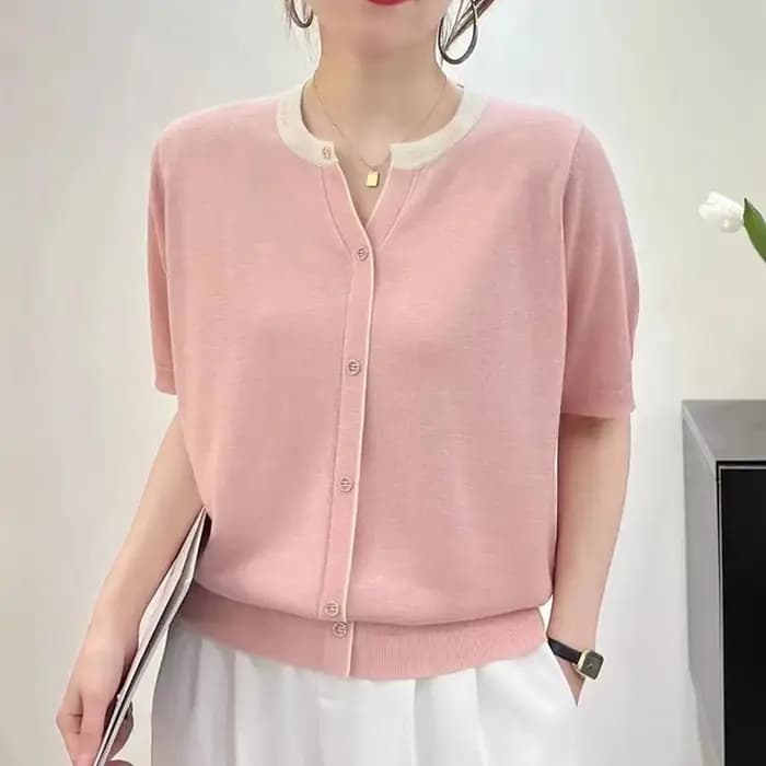 T-shirt manches courtes col en V femme, estival et décontracté, 2023