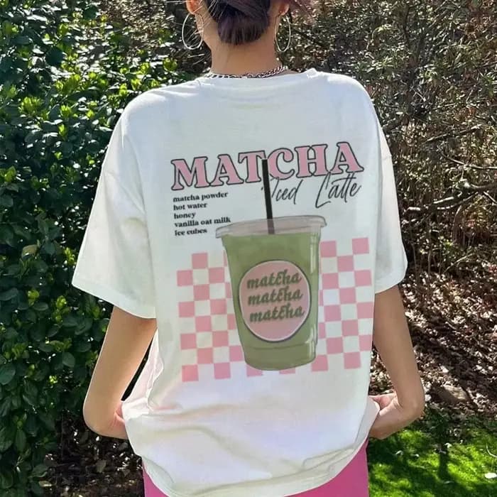 Y2k Esthétique Matcha Latte Dos Imprimé T-Shirt Mignon