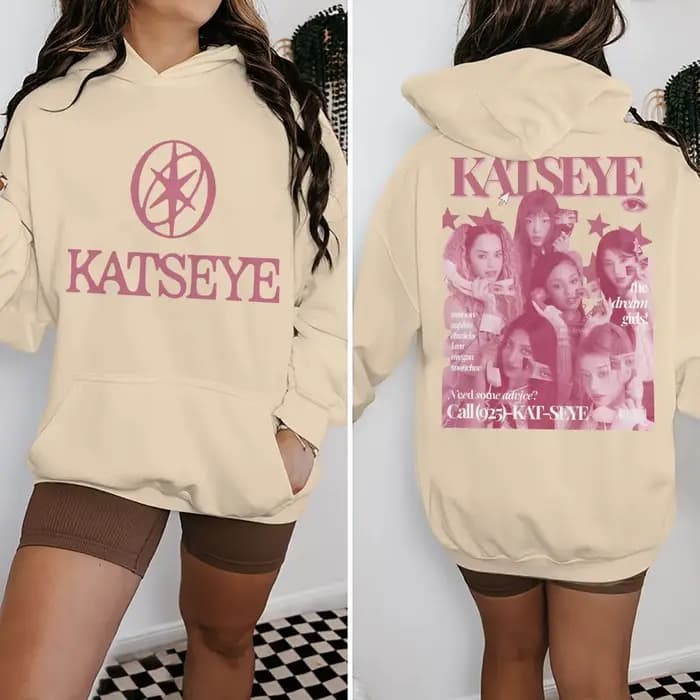 Sweat à capuche rose pour femme avec imprimé Katseye