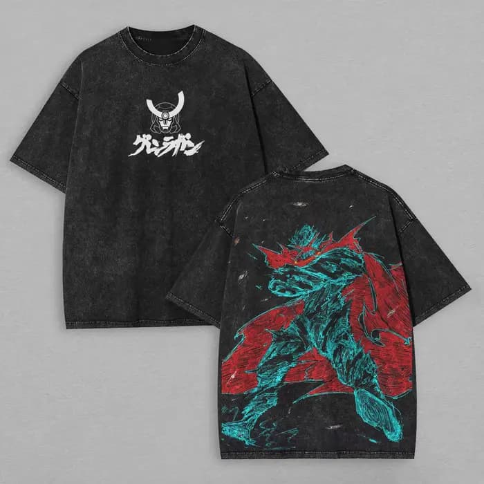 Tengen Toppa Gurren Lagann T-shirt imprimé surdimensionné unisexe lavé haut rétro japonais chaud Ani